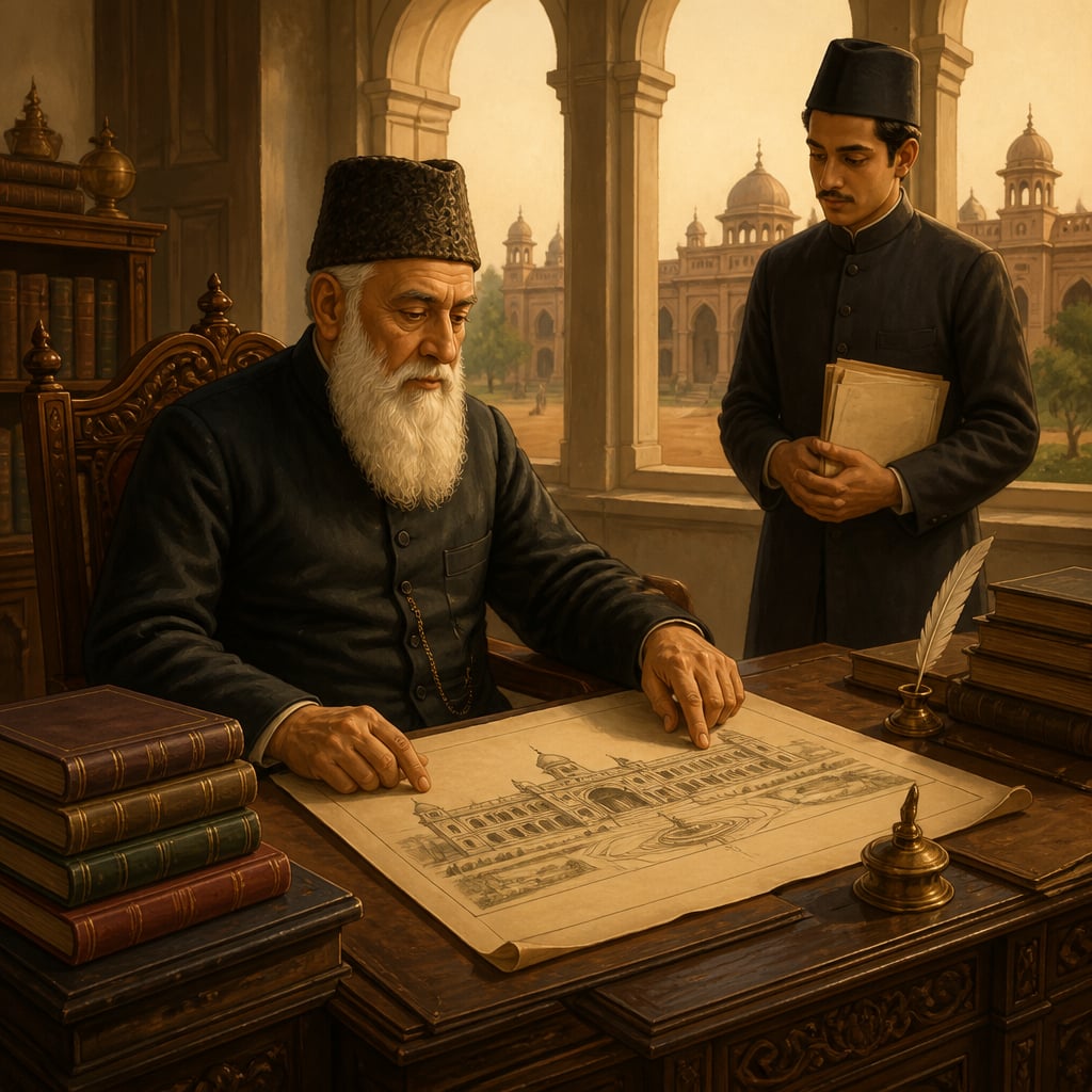 Sir Syed Ahmad Khan founding the Aligarh college in 1875