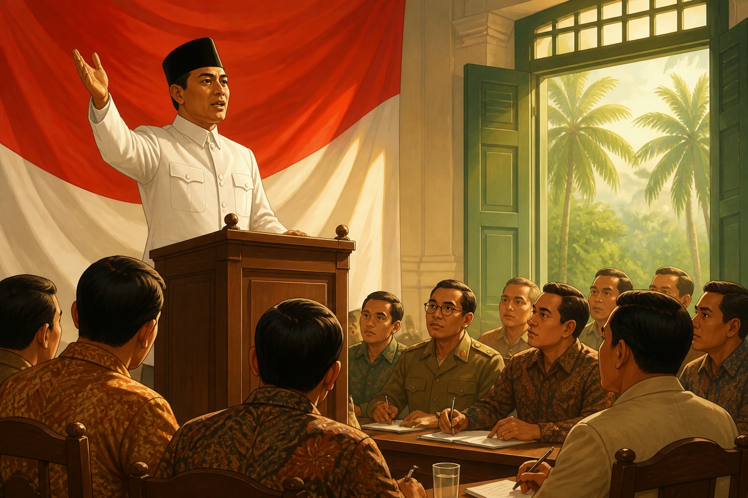 Sukarno proclaiming Pancasila in 1945