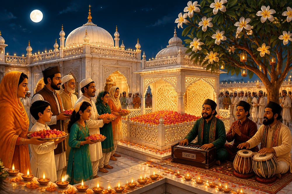 Hindu and Muslim devotees at a dargah Urs night