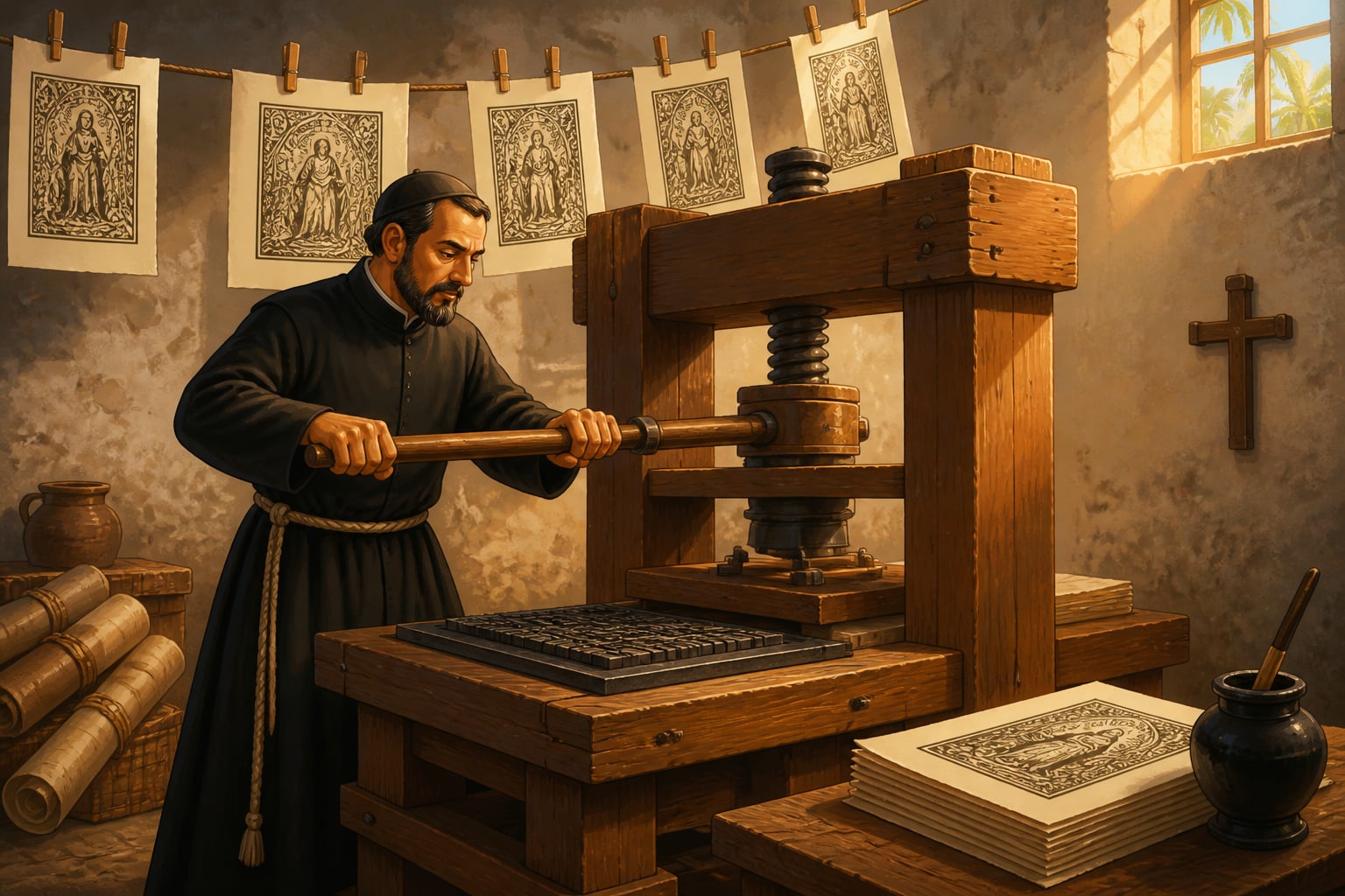 A Jesuit colonial printing press in 1556 Goa pressing fresh pages