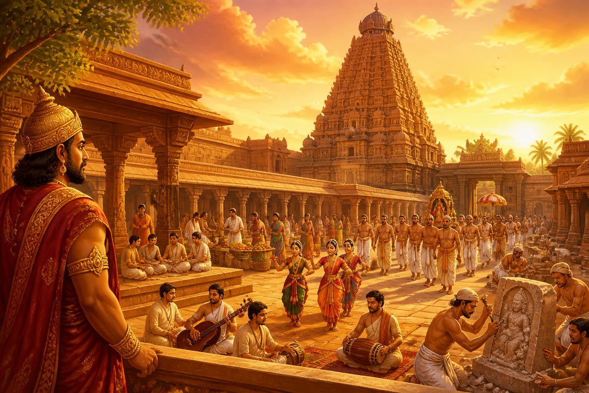 Chola-era Brihadeeswarar Temple bustling as a civilizational hub around 1010 CE