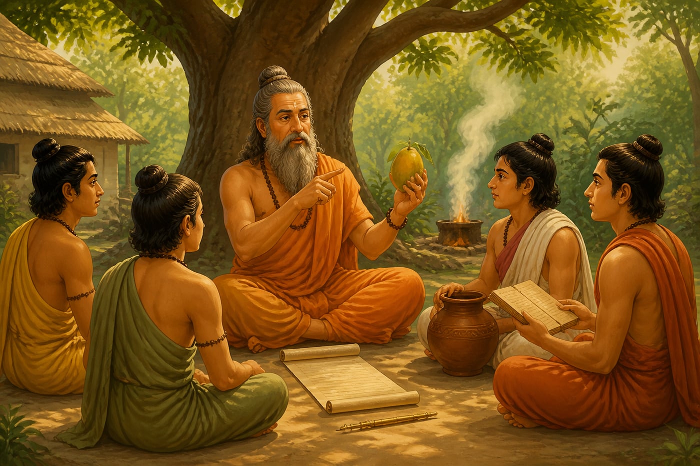 The sage Gautama demonstrating the four pramanas to disciples
