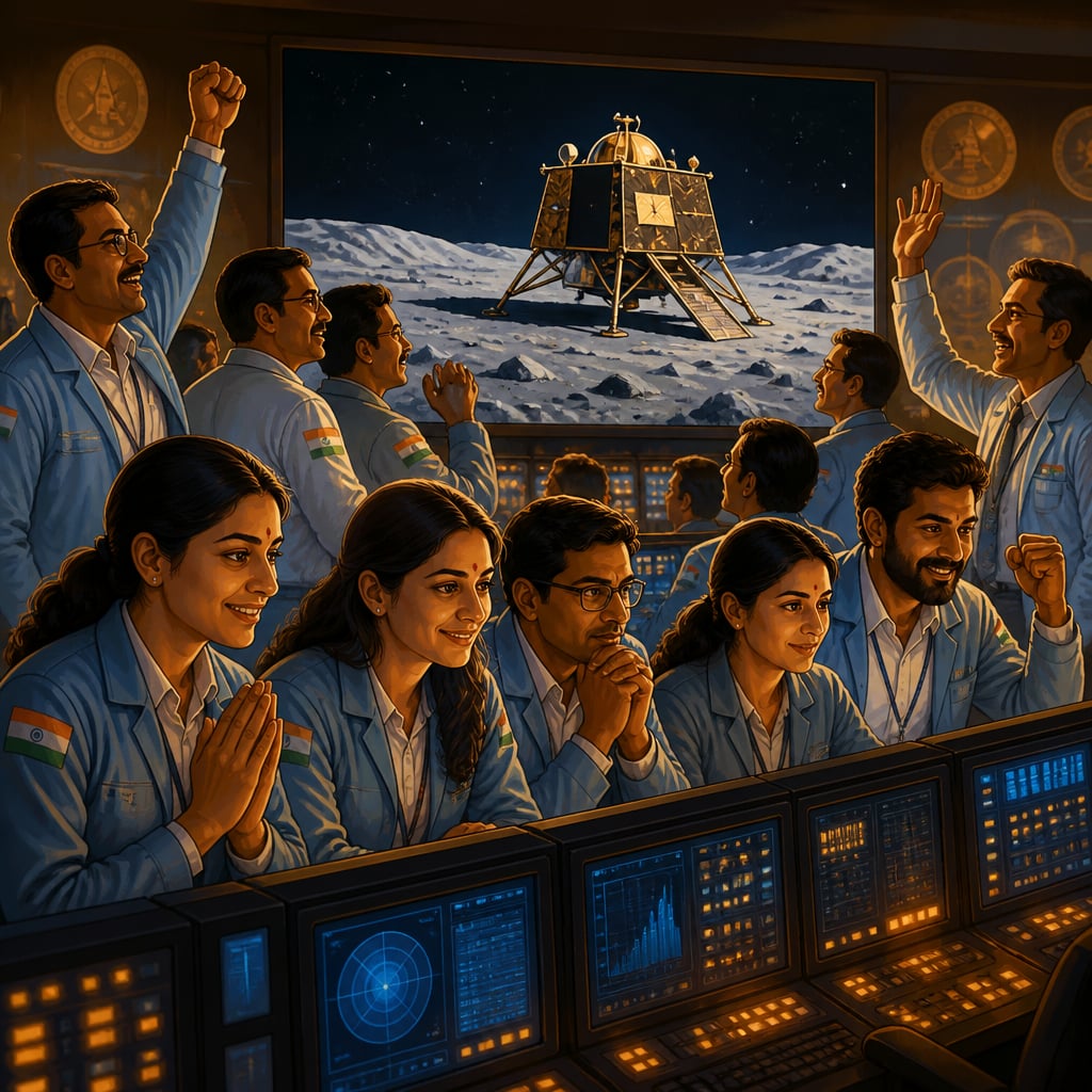 ISRO scientists at Bengaluru mission control during Chandrayaan-3 lunar landing