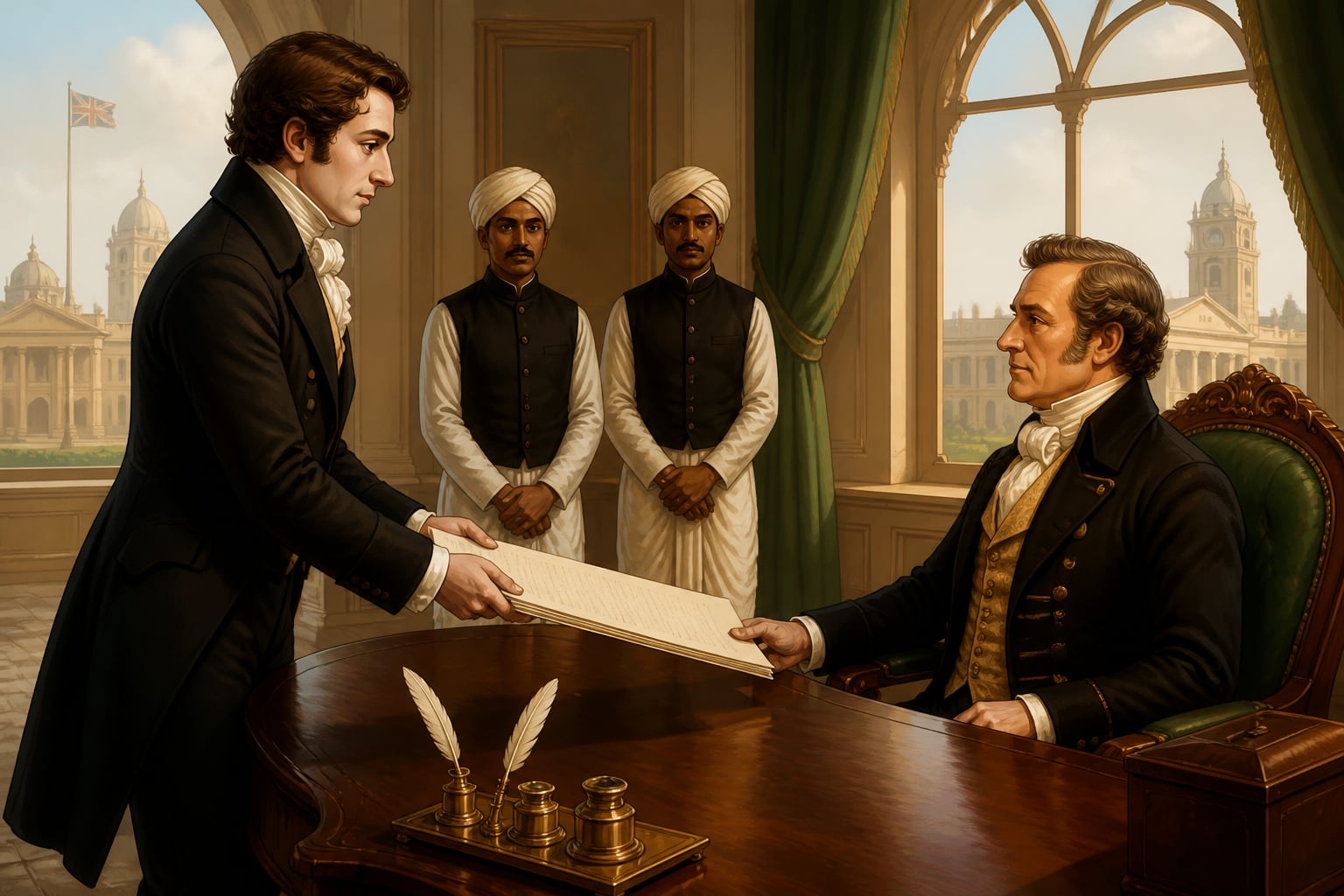 Macaulay presenting his Minute on Indian Education to Bentinck