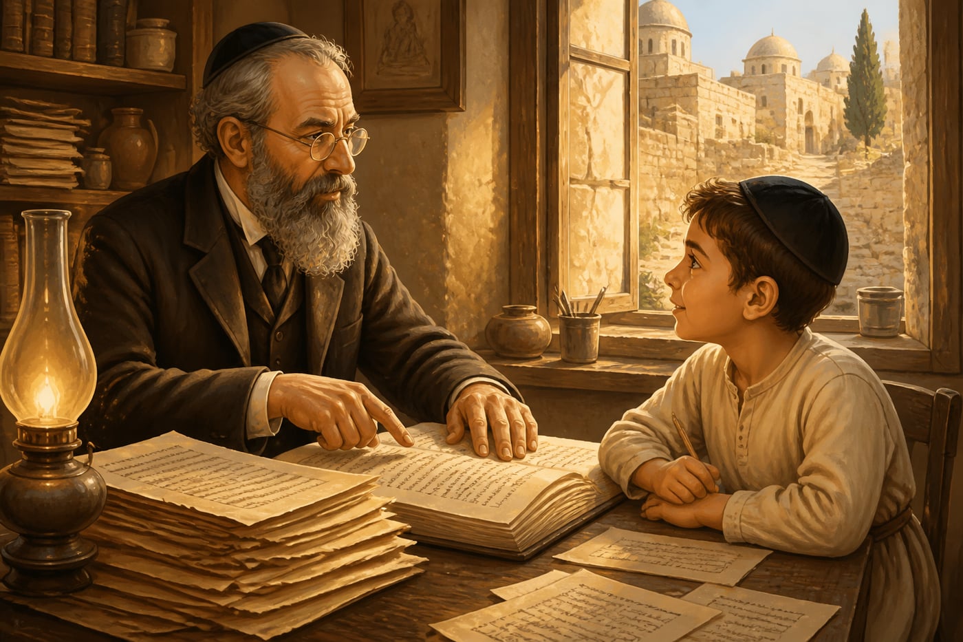 Ben-Yehuda teaching modern spoken Hebrew to his son