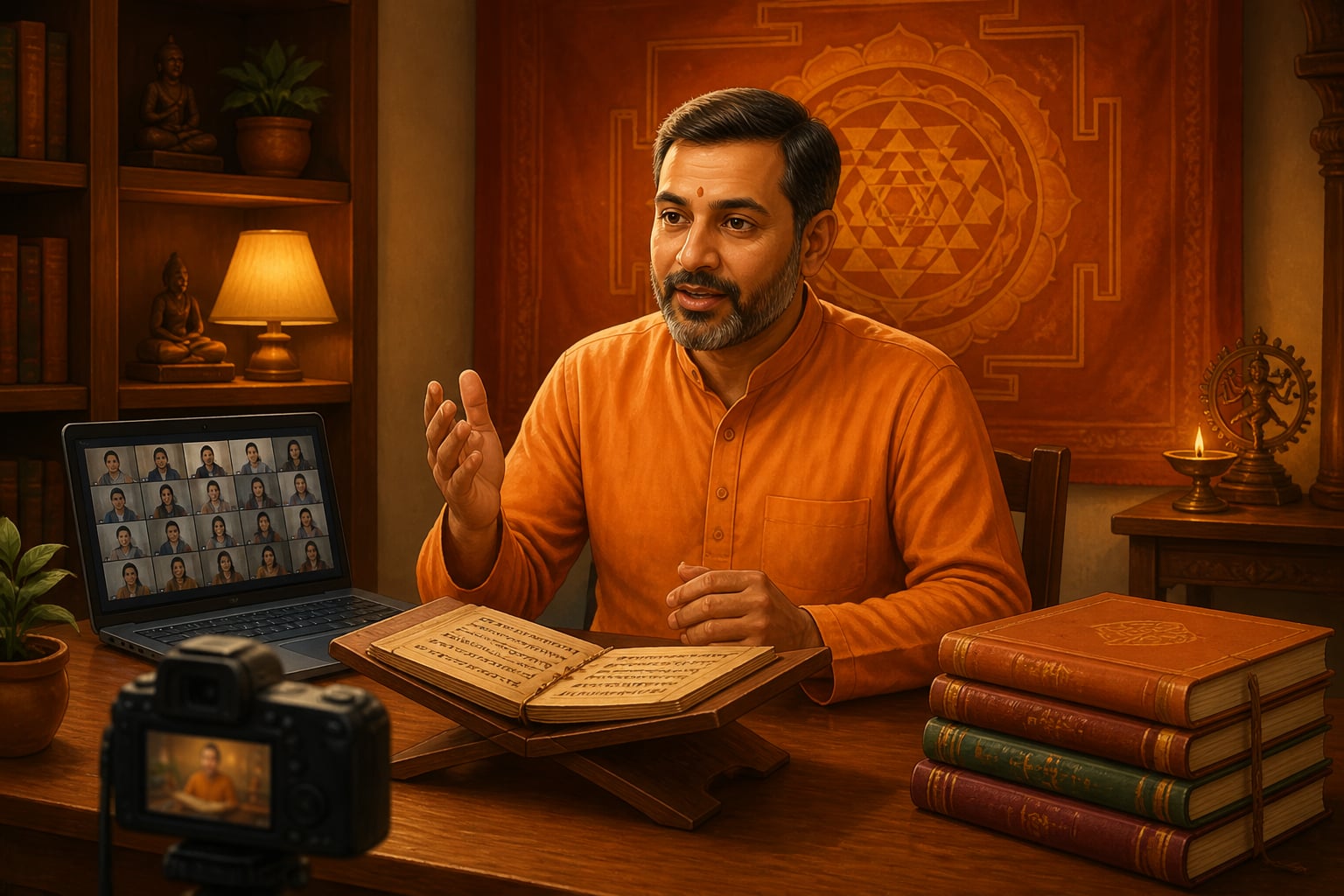 A Sangam Talks digital lecture in a home studio