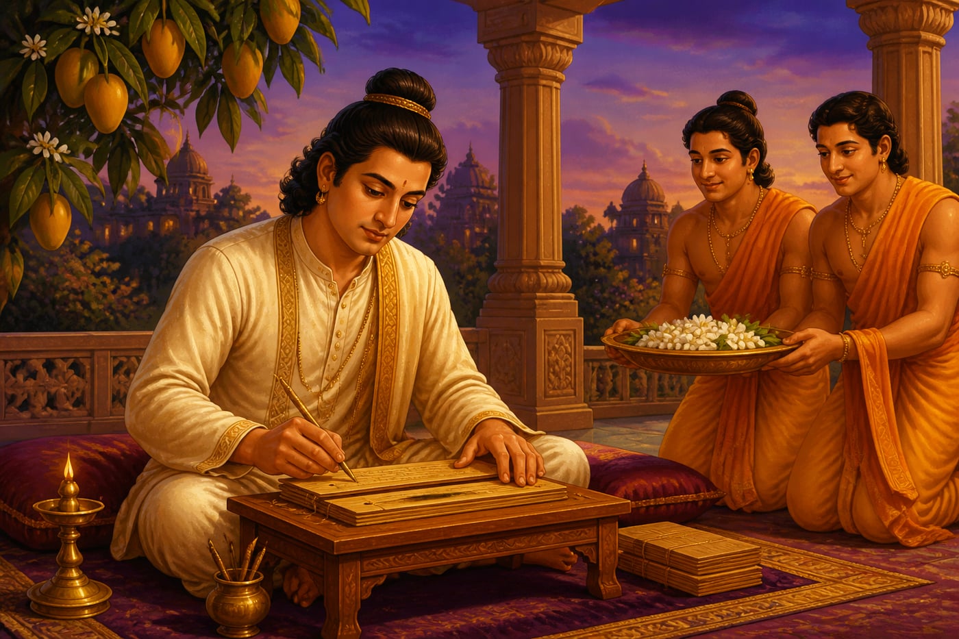 Kalidasa composing verses at the Gupta court in Ujjain