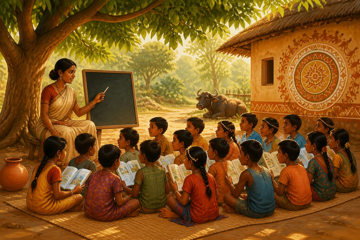 An Ekal Vidyalaya single-teacher school in a tribal village under a mango tree