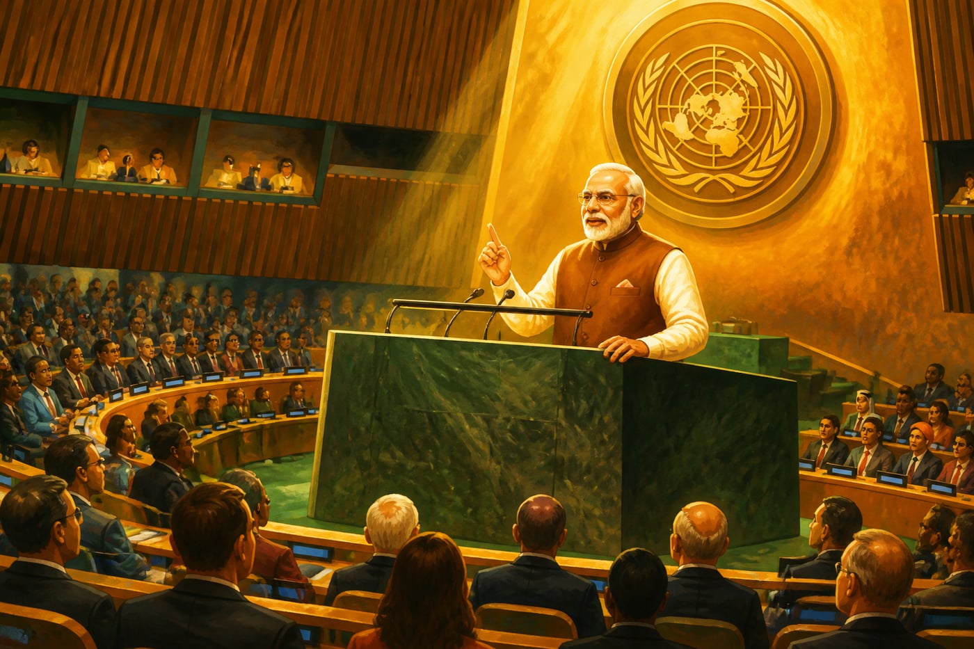 Modi proposing International Day of Yoga at the UN General Assembly