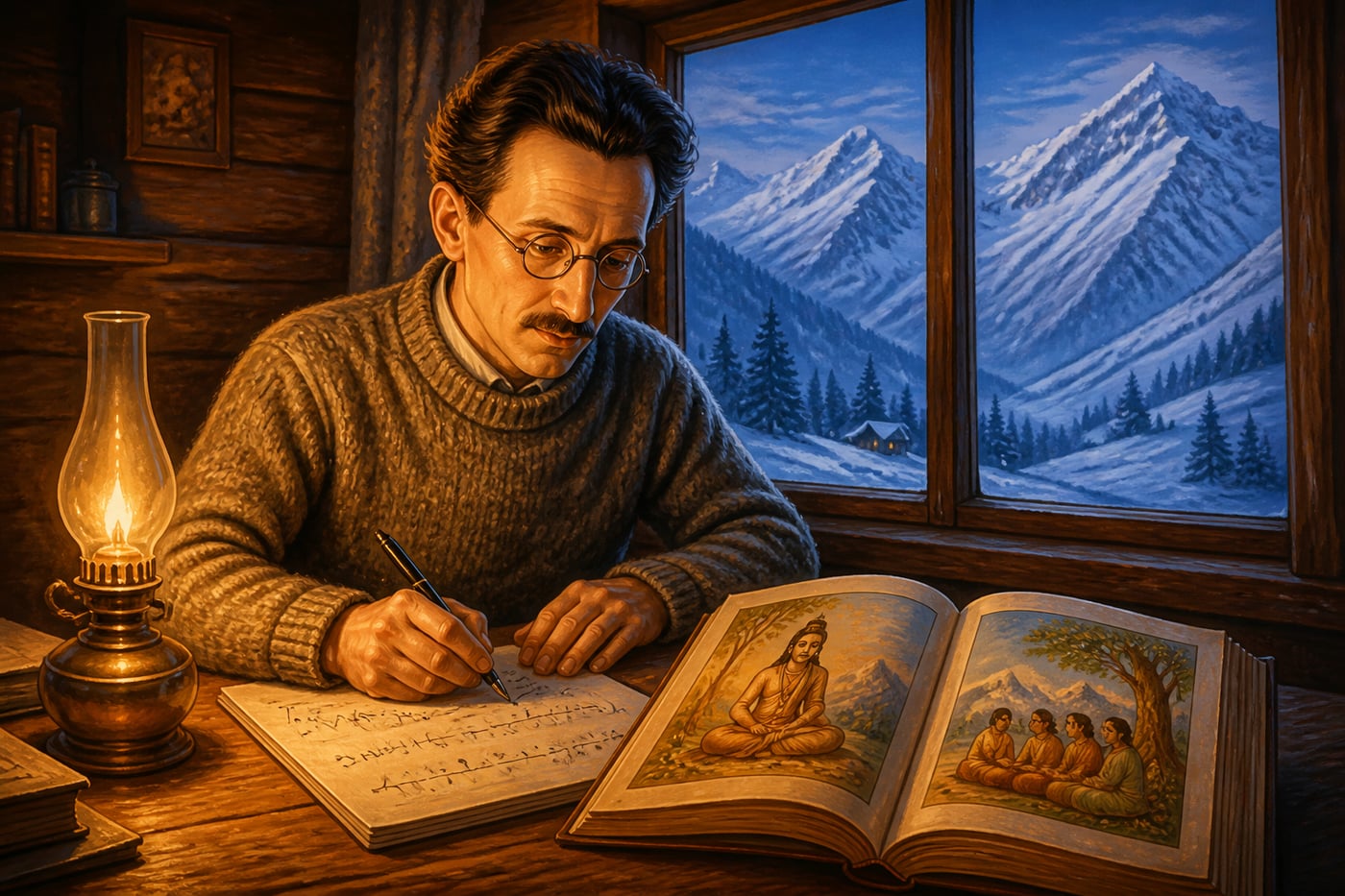 Schrodinger reading the Upanishads at his Arosa cabin