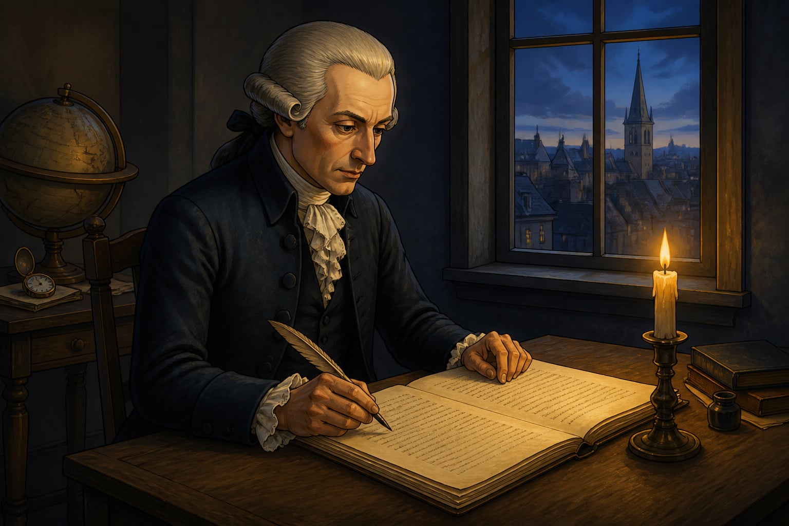 Immanuel Kant writing the Critique in Königsberg