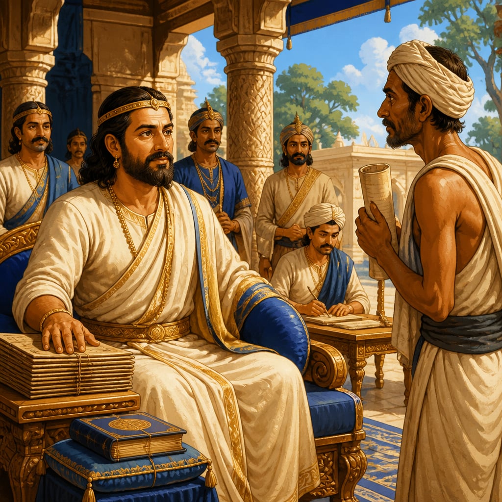 King Janaka hearing a petition in his open court