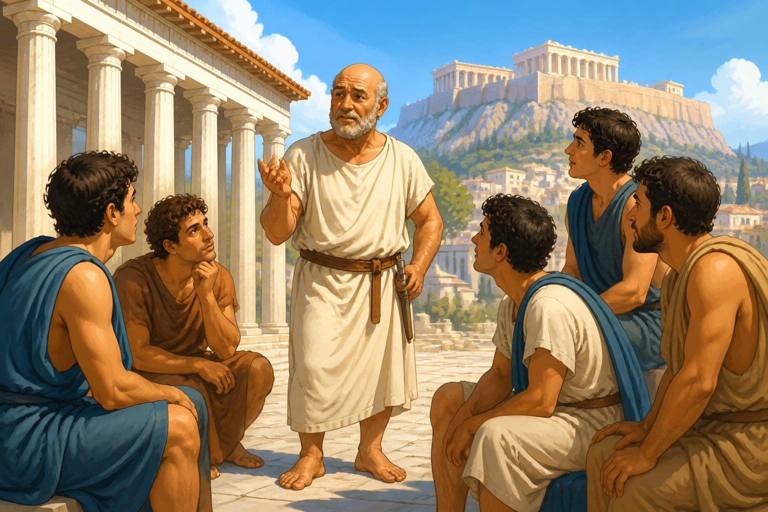 Socrates questioning citizens in the Athenian agora