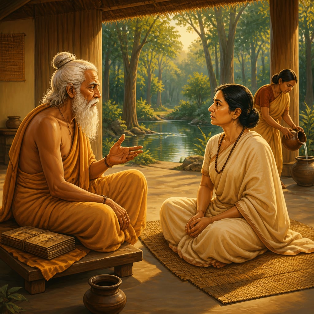 Yajnavalkya offering to divide his wealth between his two wives