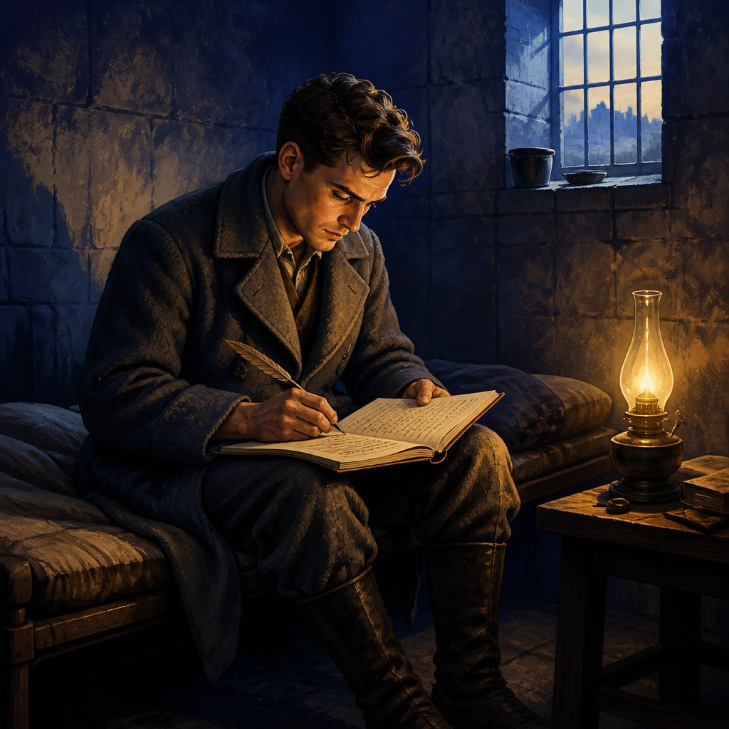 Wittgenstein writing in a stone POW barracks at Cassino in 1918