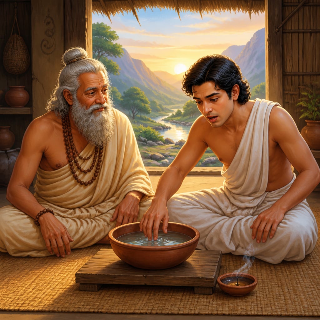 Uddalaka and Svetaketu with salt and water