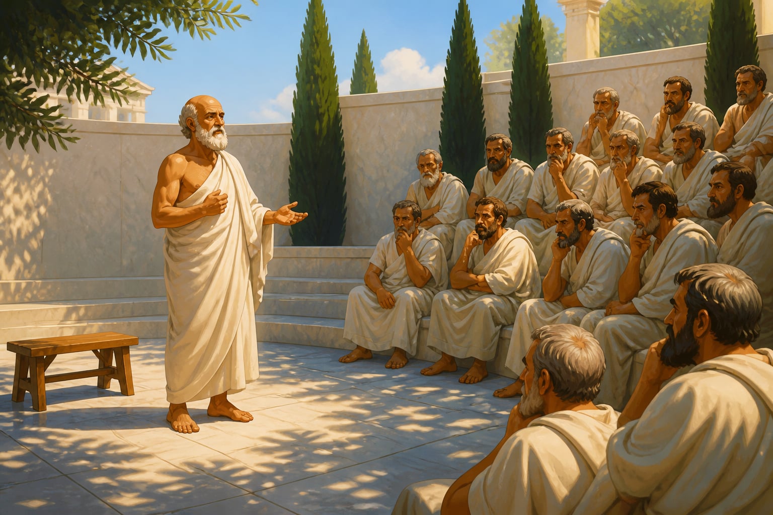 Socrates speaking at his trial in 399 BCE Athens