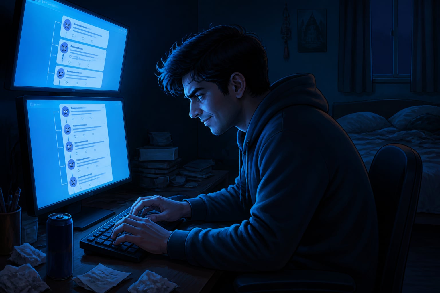 Anonymous troll at monitors after midnight