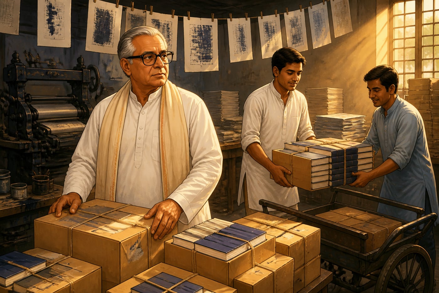 Goel supervising the boxing of Voice of India books