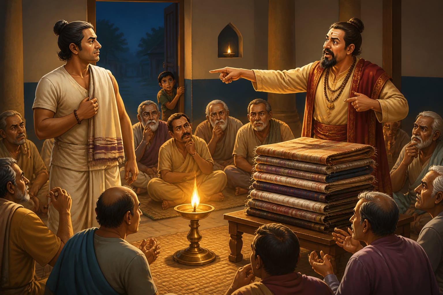 The nine-blanket trick playing out in a small sabha hall