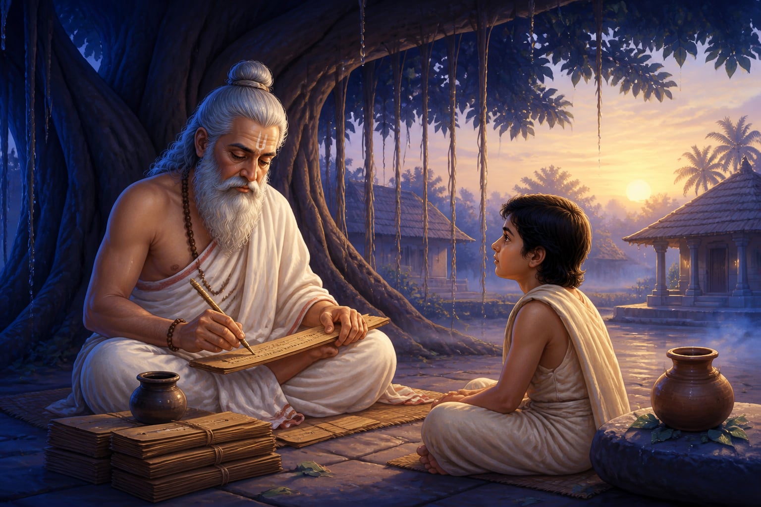 Akshapada Gautama composes the Nyaya Sutras at dawn