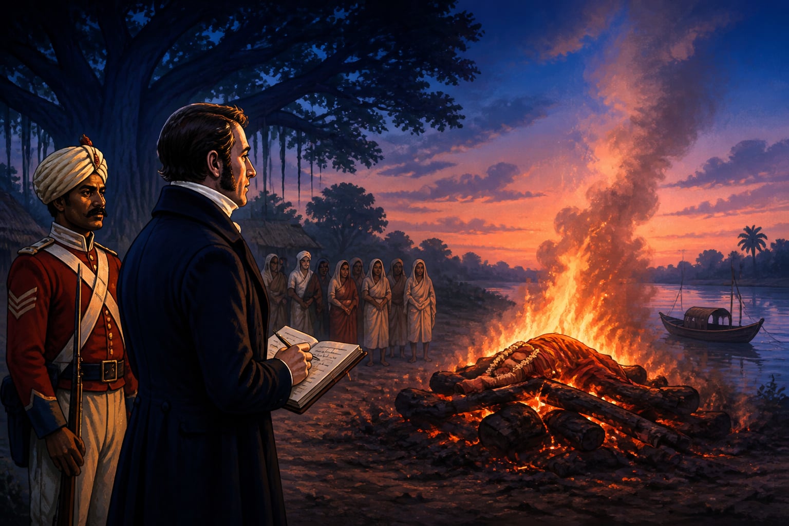 A British missionary makes universalising notes at a sati pyre