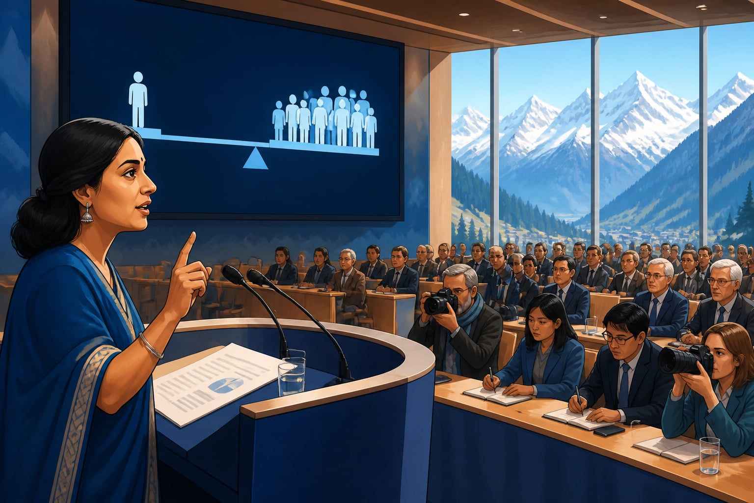 An Oxfam spokesperson unveils the annual headline at Davos