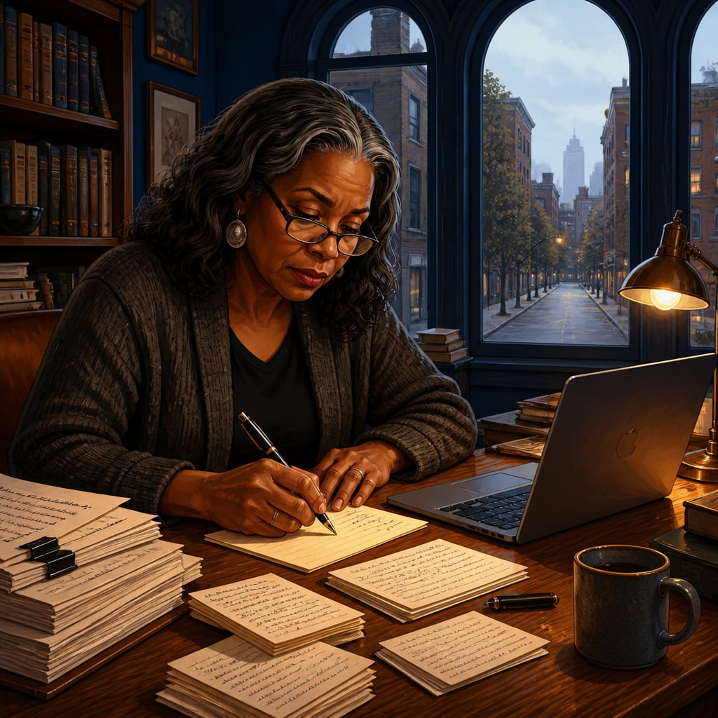 Isabel Wilkerson composing Caste at her Chicago desk in 2020