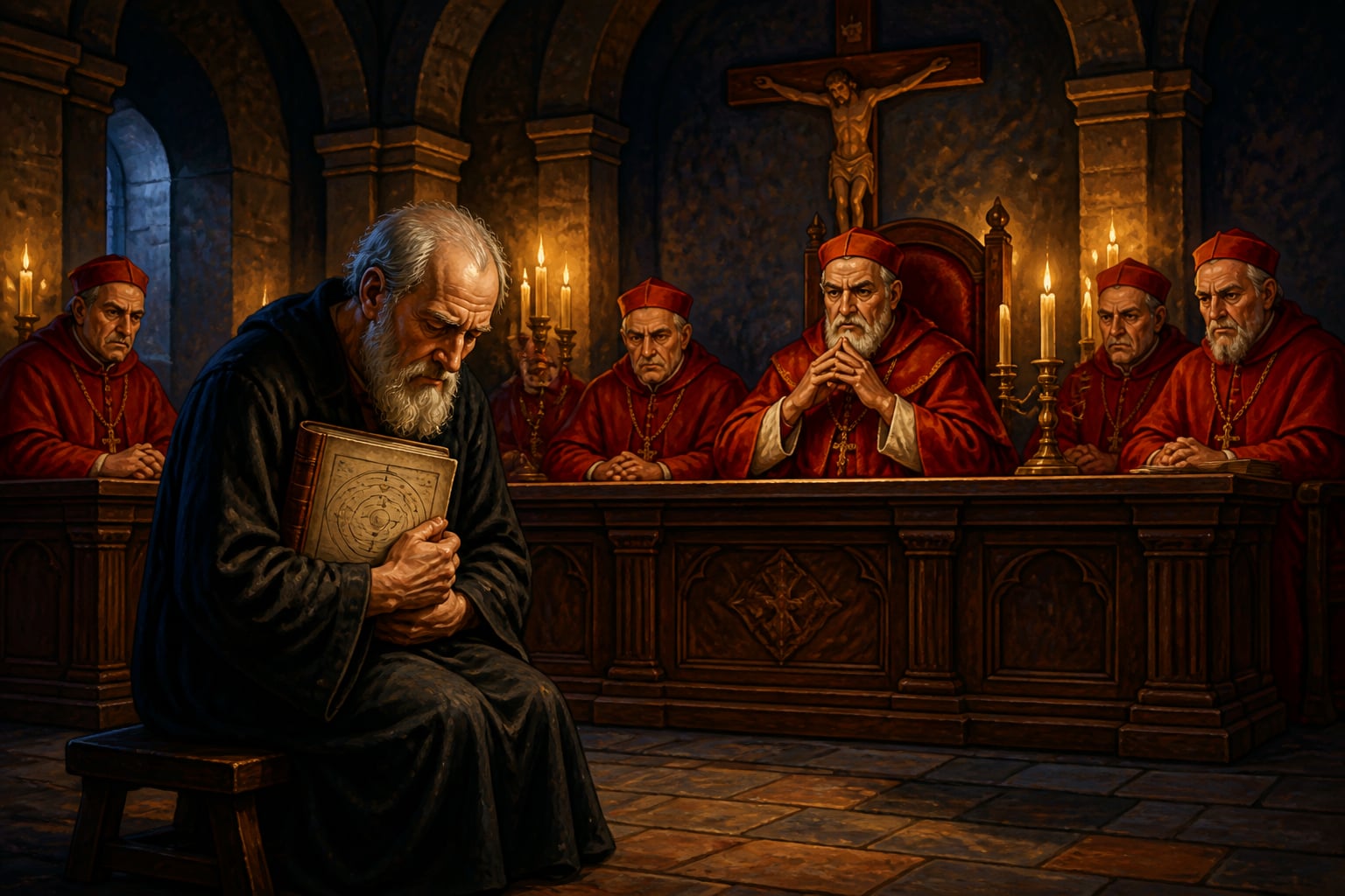 Galileo kneeling before the Roman Inquisition in 1633