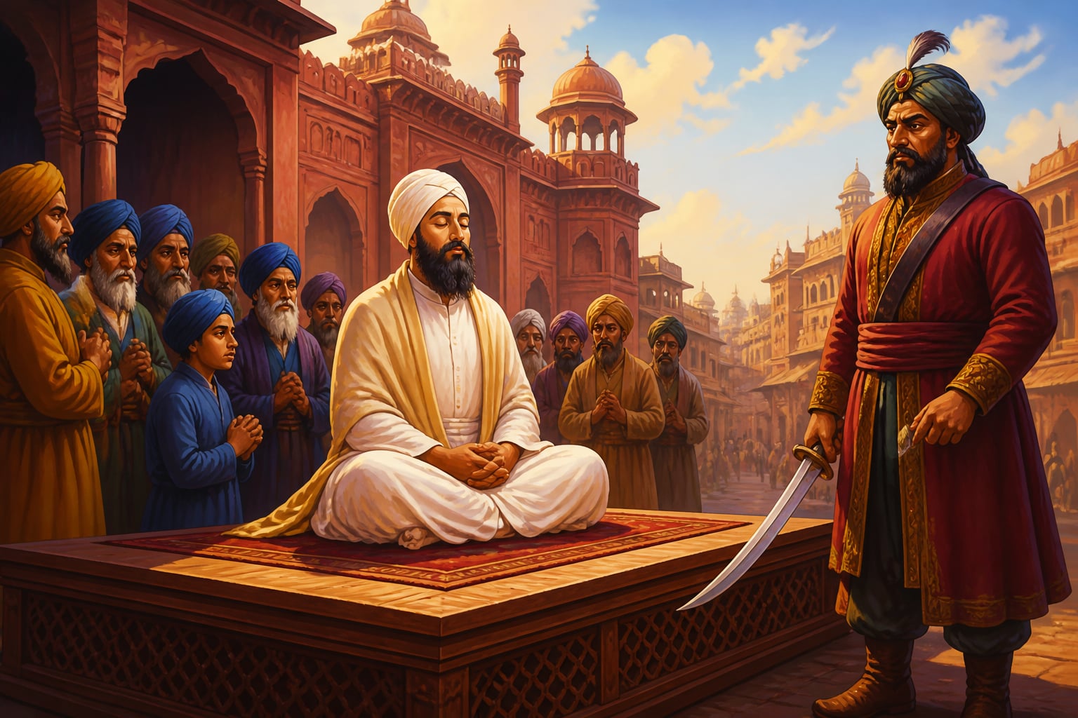 Guru Tegh Bahadur in Chandni Chowk 1675 refusing to convert
