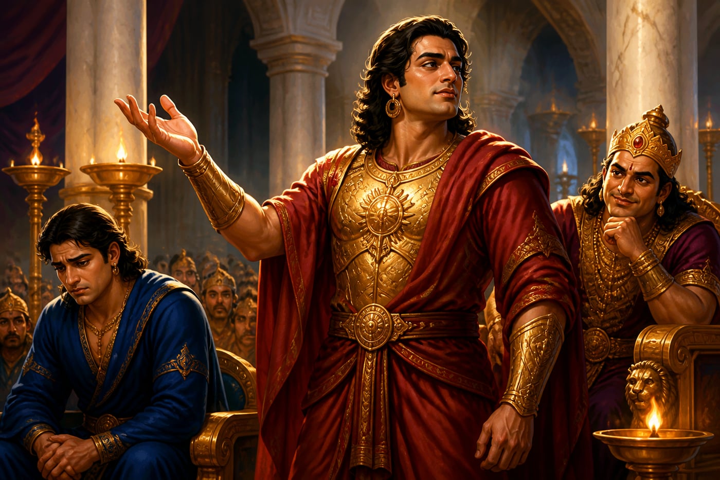Karna deflects Vikarna's dharma question in the Sabha