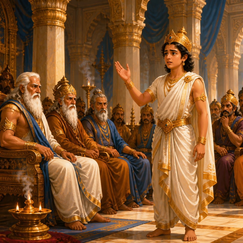 Vikarna stands alone in the Hastinapura Sabha raising the dharma question