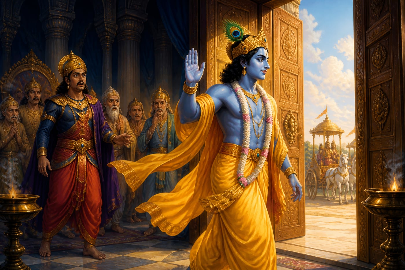 Krishna closes the Sandhi mission and walks out