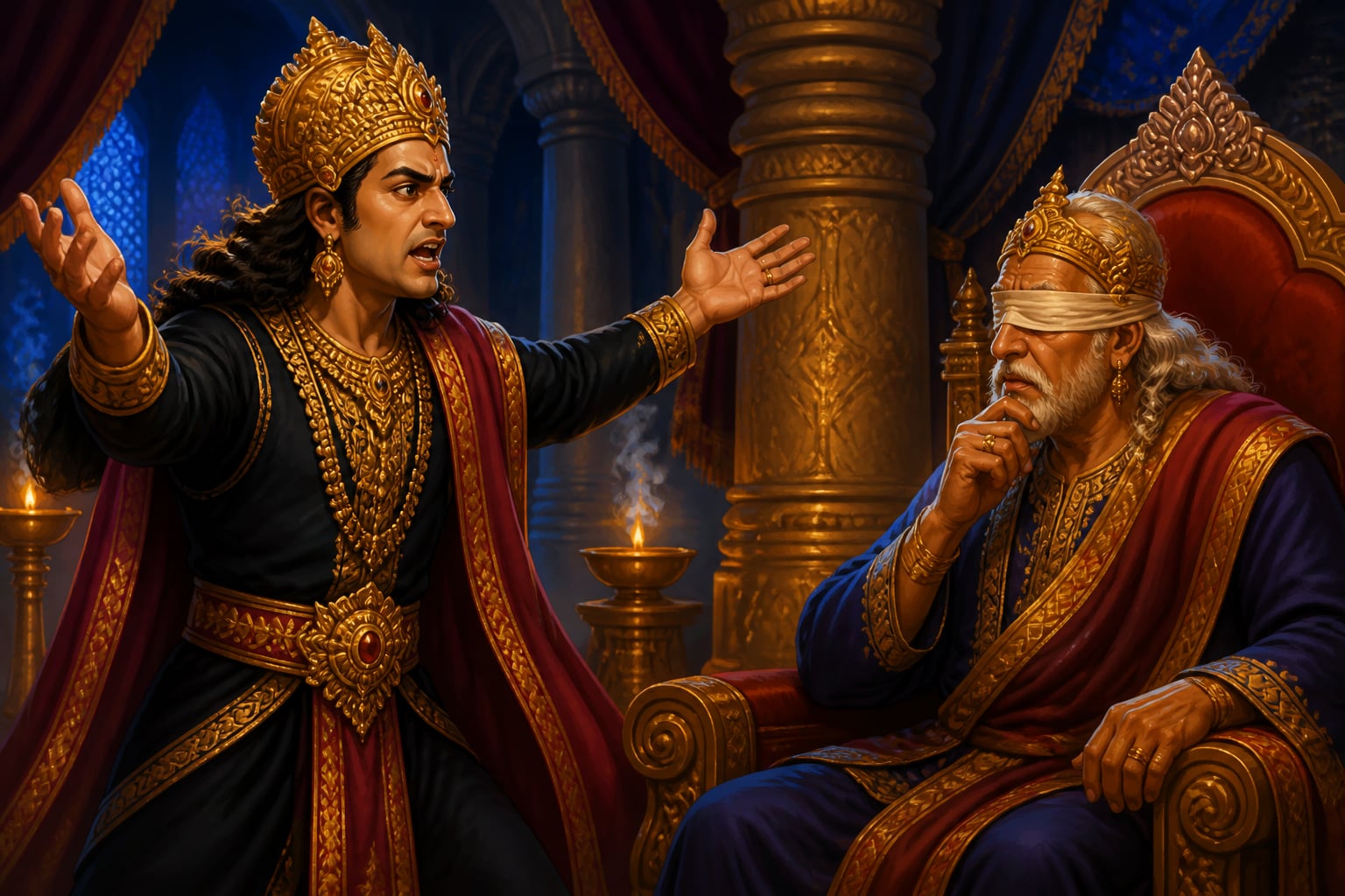Duryodhana gallops grievances at his blind father