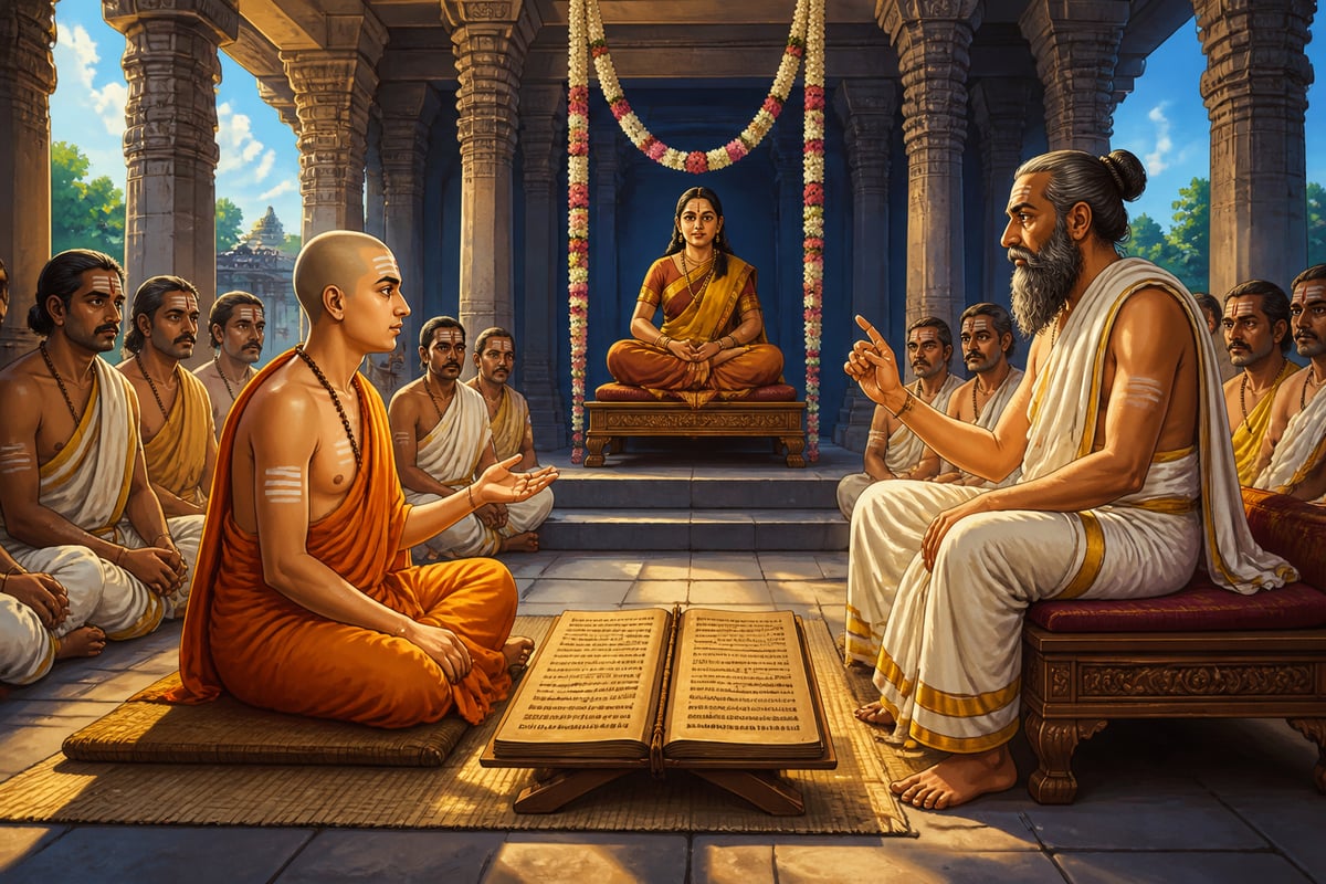 Adi Shankara debating Mandana Mishra at Mahishmati