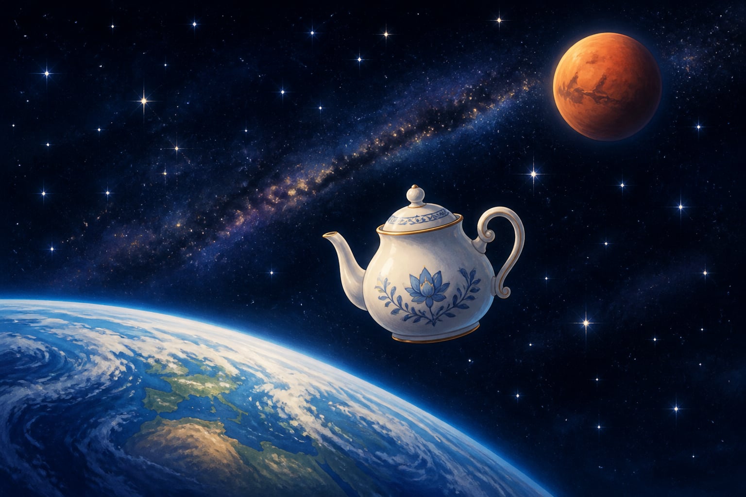 Russell's celestial teapot drifting in space