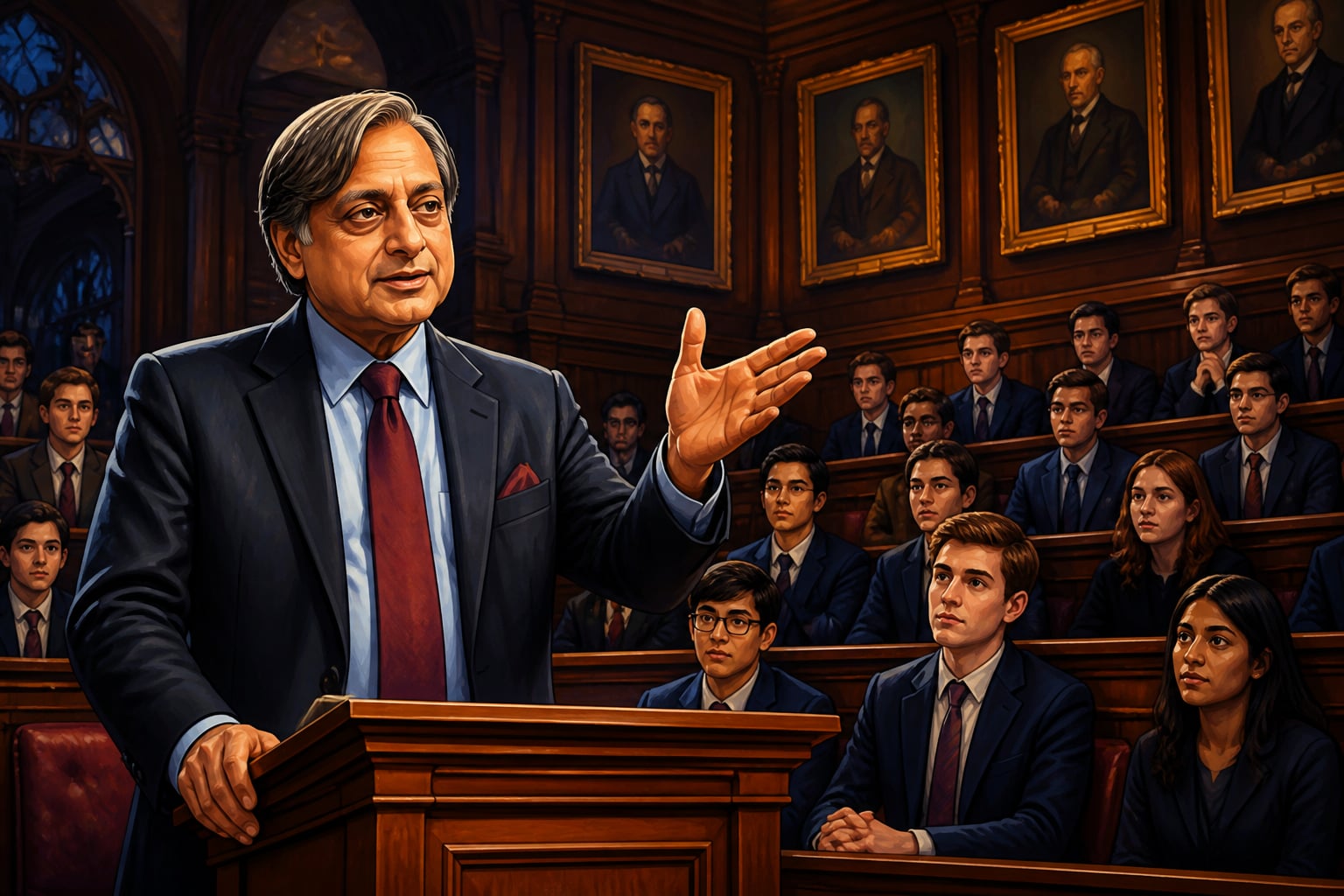 Shashi Tharoor at the Oxford Union lectern