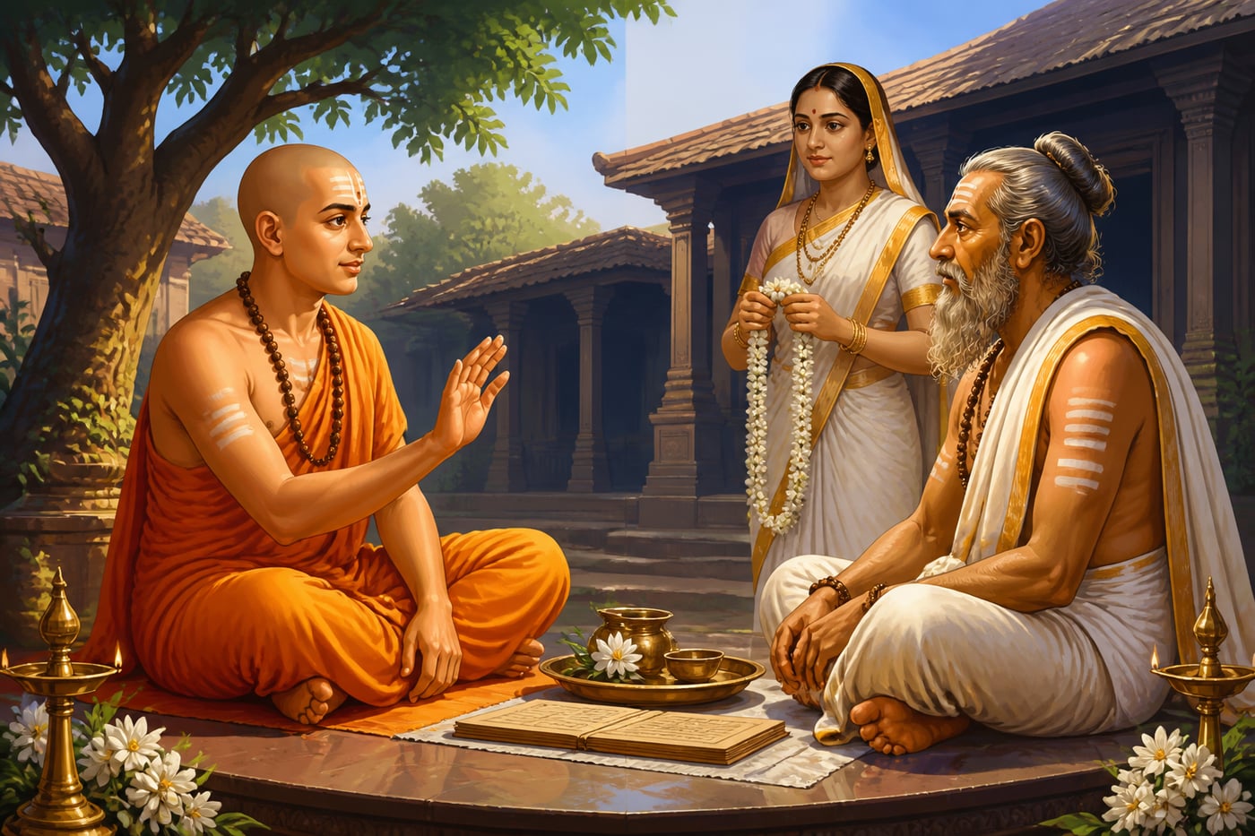 Adi Shankara debating Mandana Mishra at Mithila