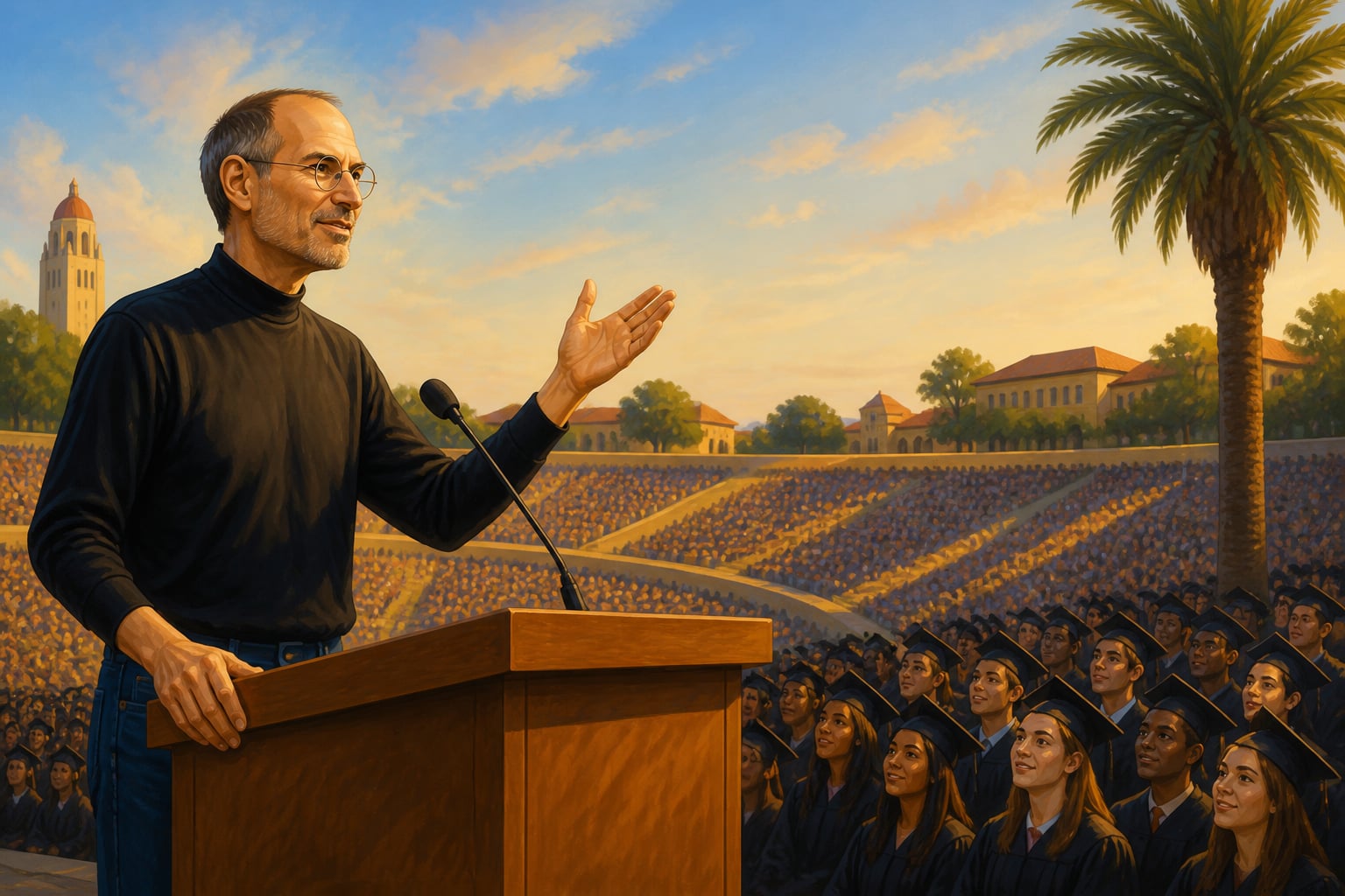 Steve Jobs delivering the 2005 Stanford commencement