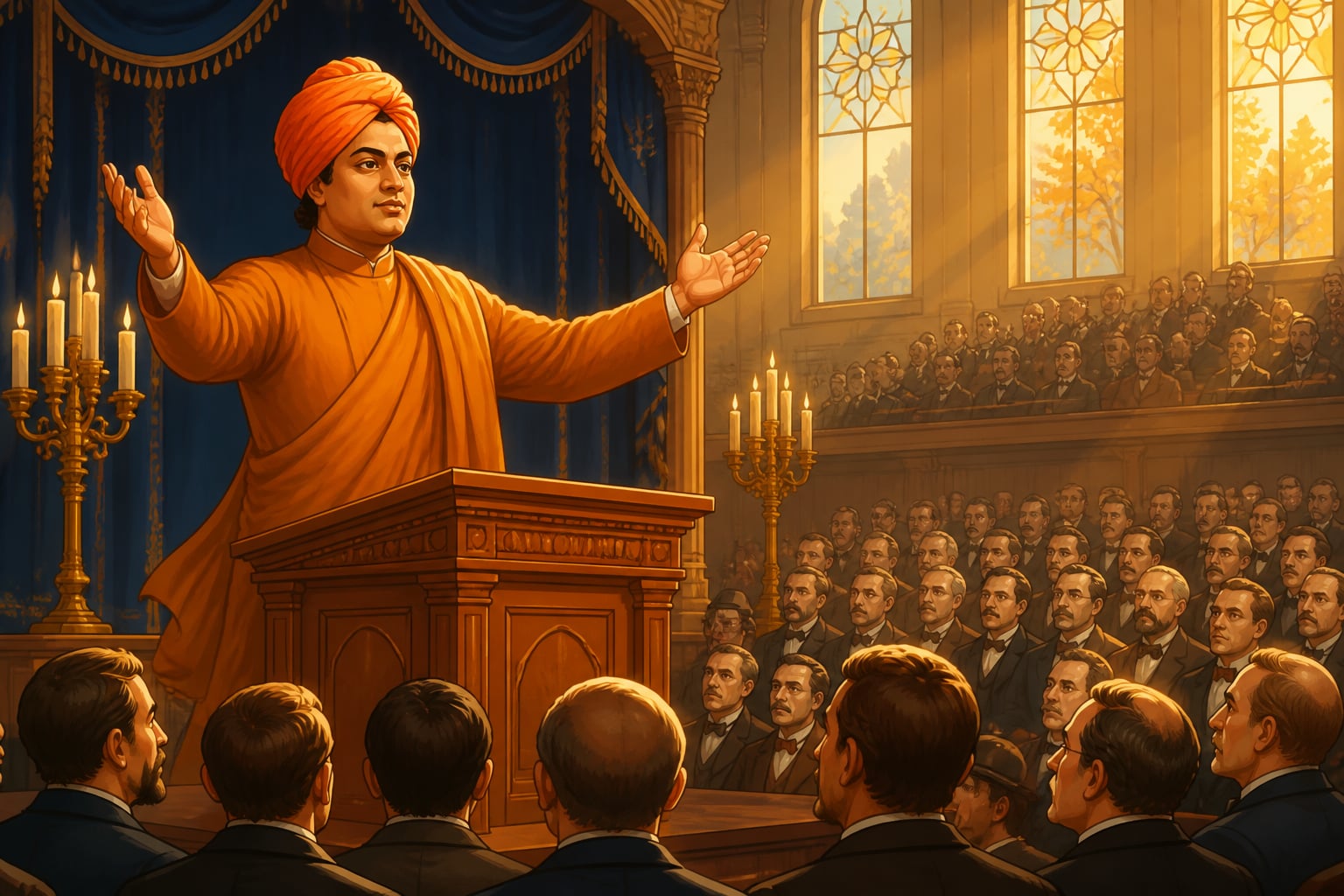 Vivekananda addressing the 1893 Chicago Parliament of Religions