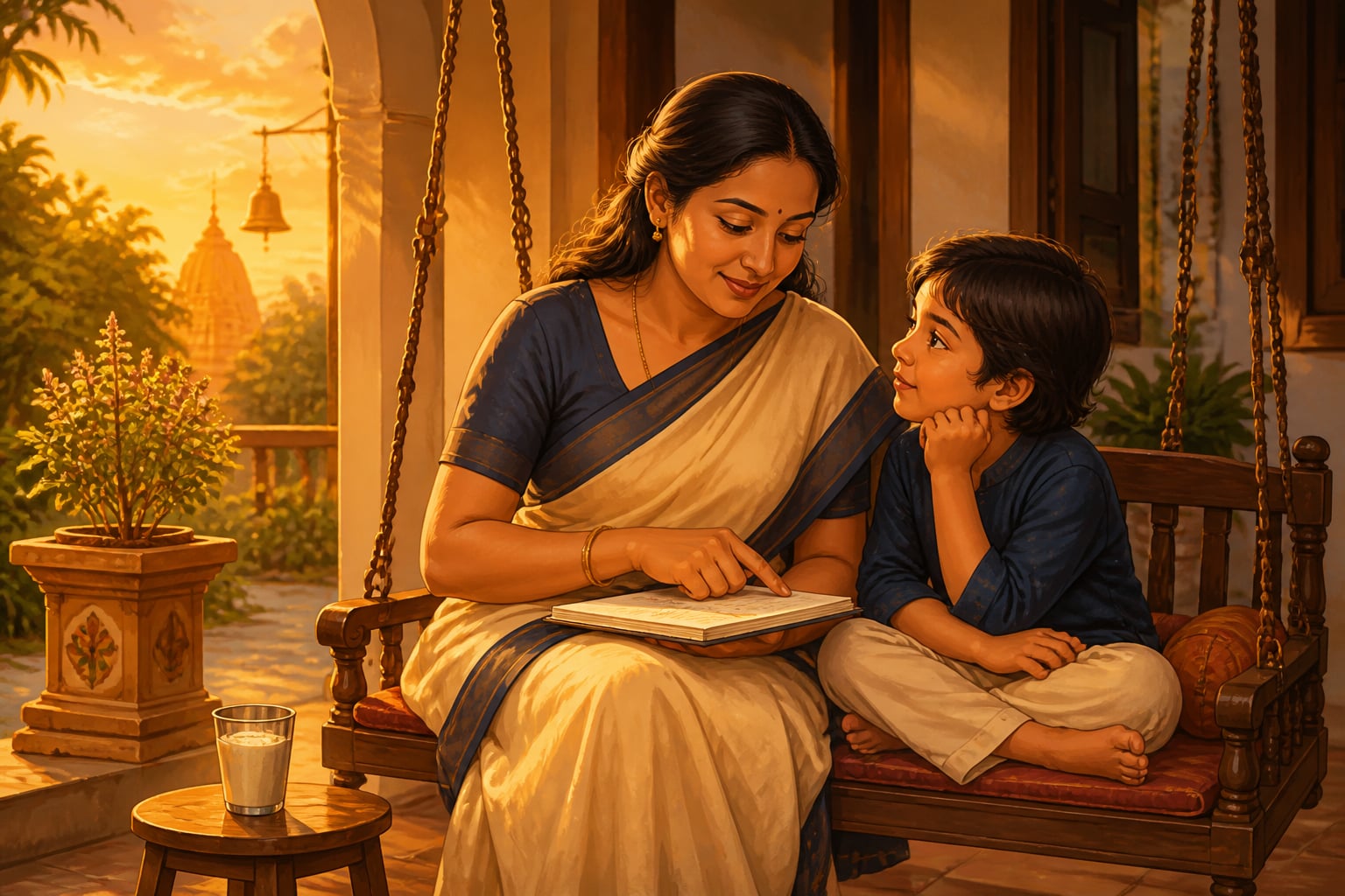 Sudha Murty teaching her child a moral lesson