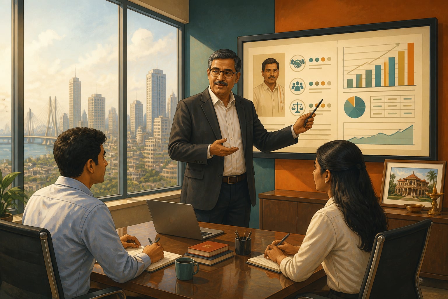 A modern Indian credit rating agency assessing a borrower's character