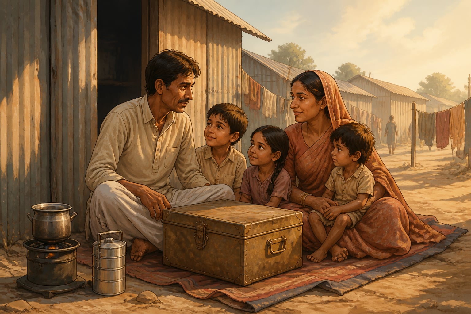 A Sindhi refugee family at the Ulhasnagar barracks in 1947