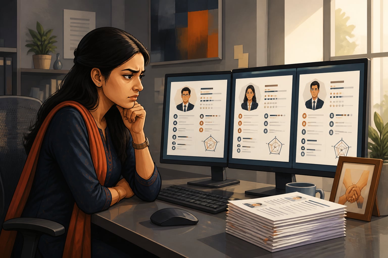 An Indian recruiter struggling to verify AI-generated resumes in 2025