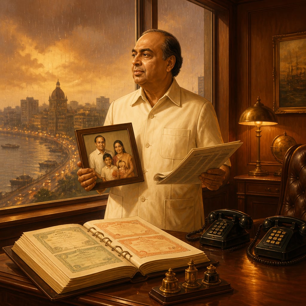 Dhirubhai Ambani at his Bombay office in 1984