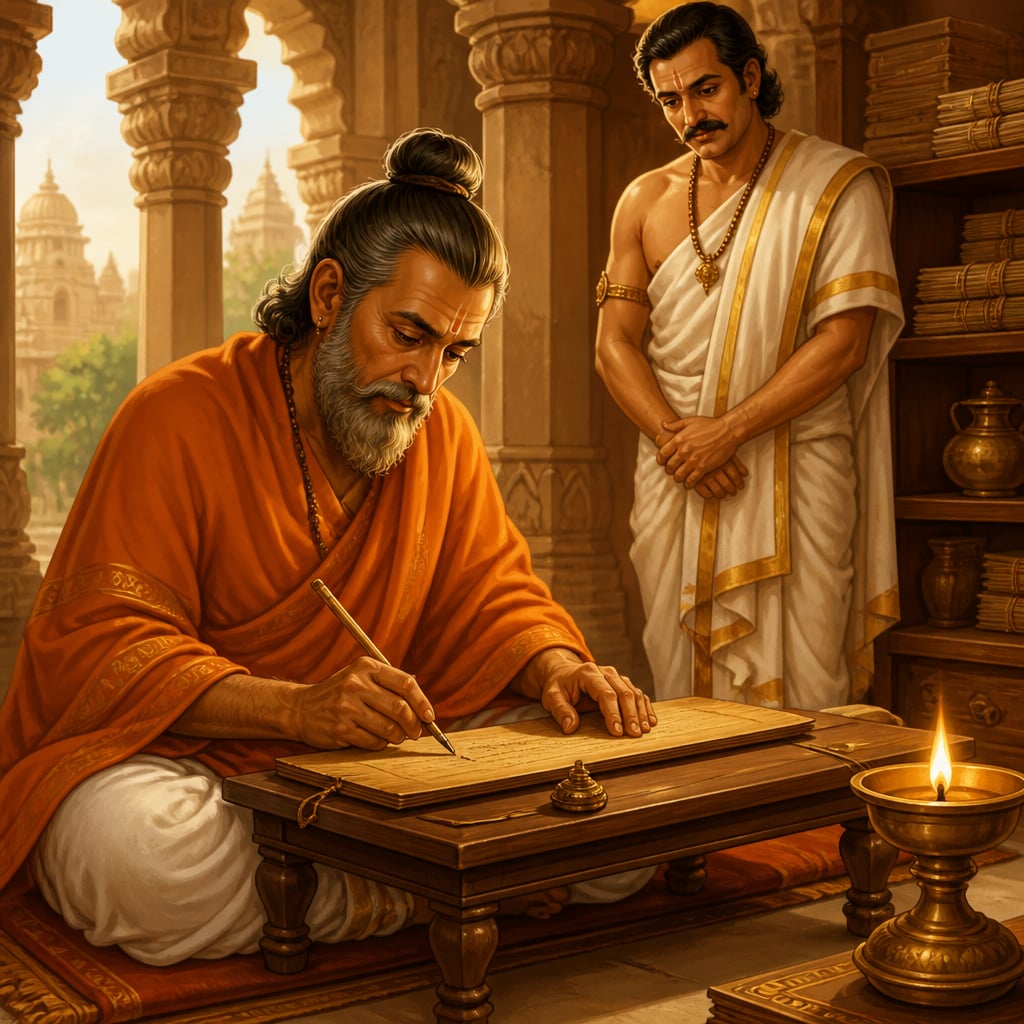 Vijnaneswara composing the Mitakshara at Chalukya court