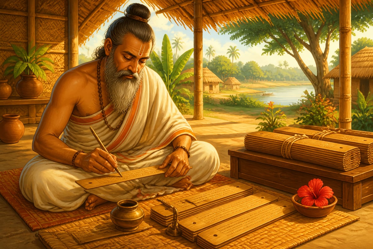 Jimutavahana writing the Dayabhaga in a Bengal study