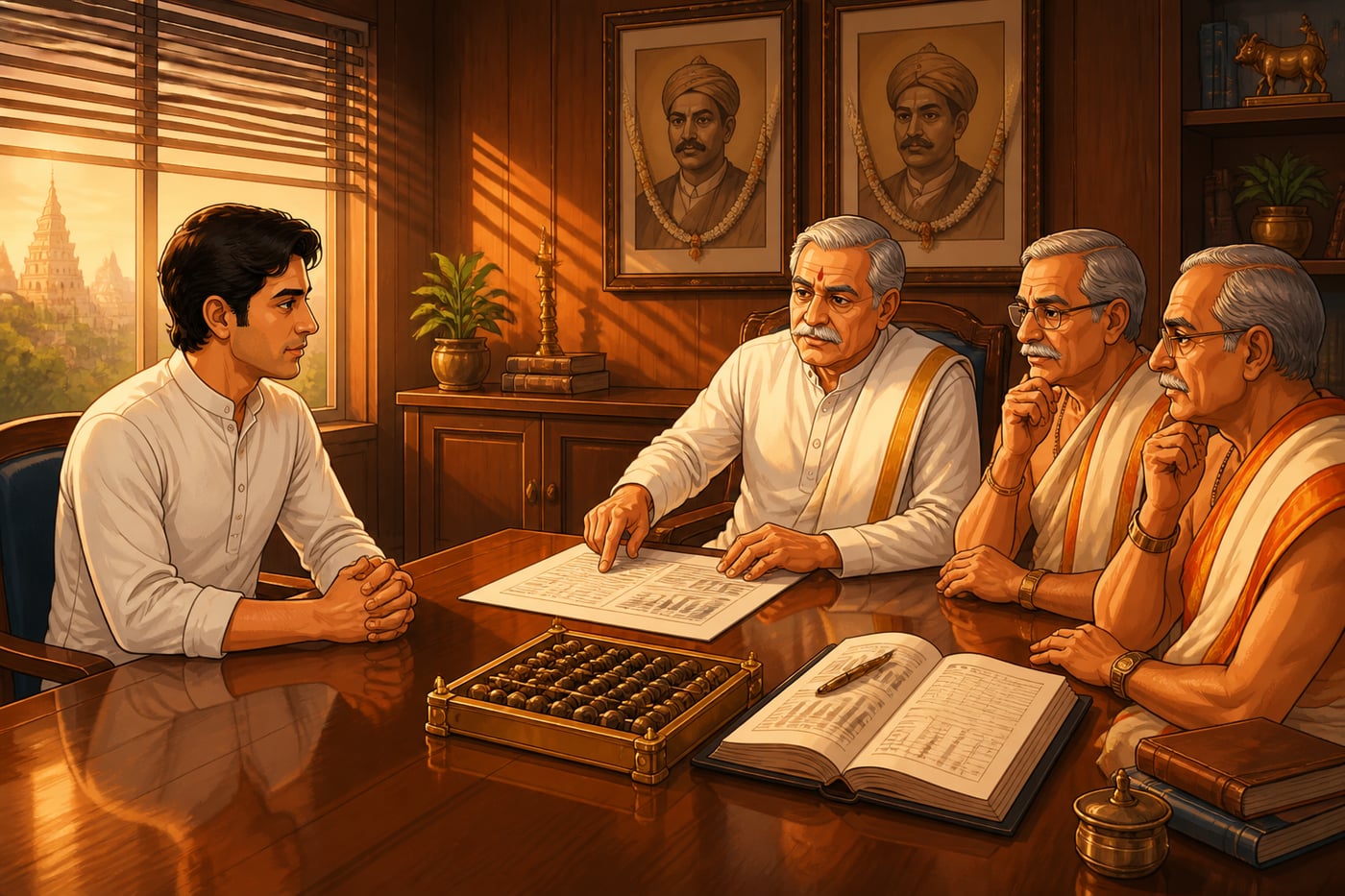 Young heir being tested by Vaishya family elders