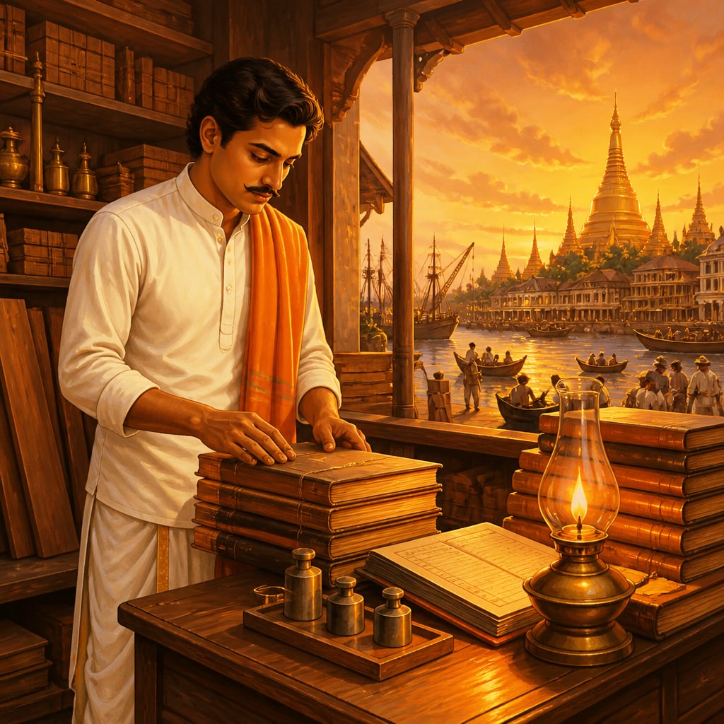A.M.M. Murugappa Chettiar at his 1900 Rangoon shop