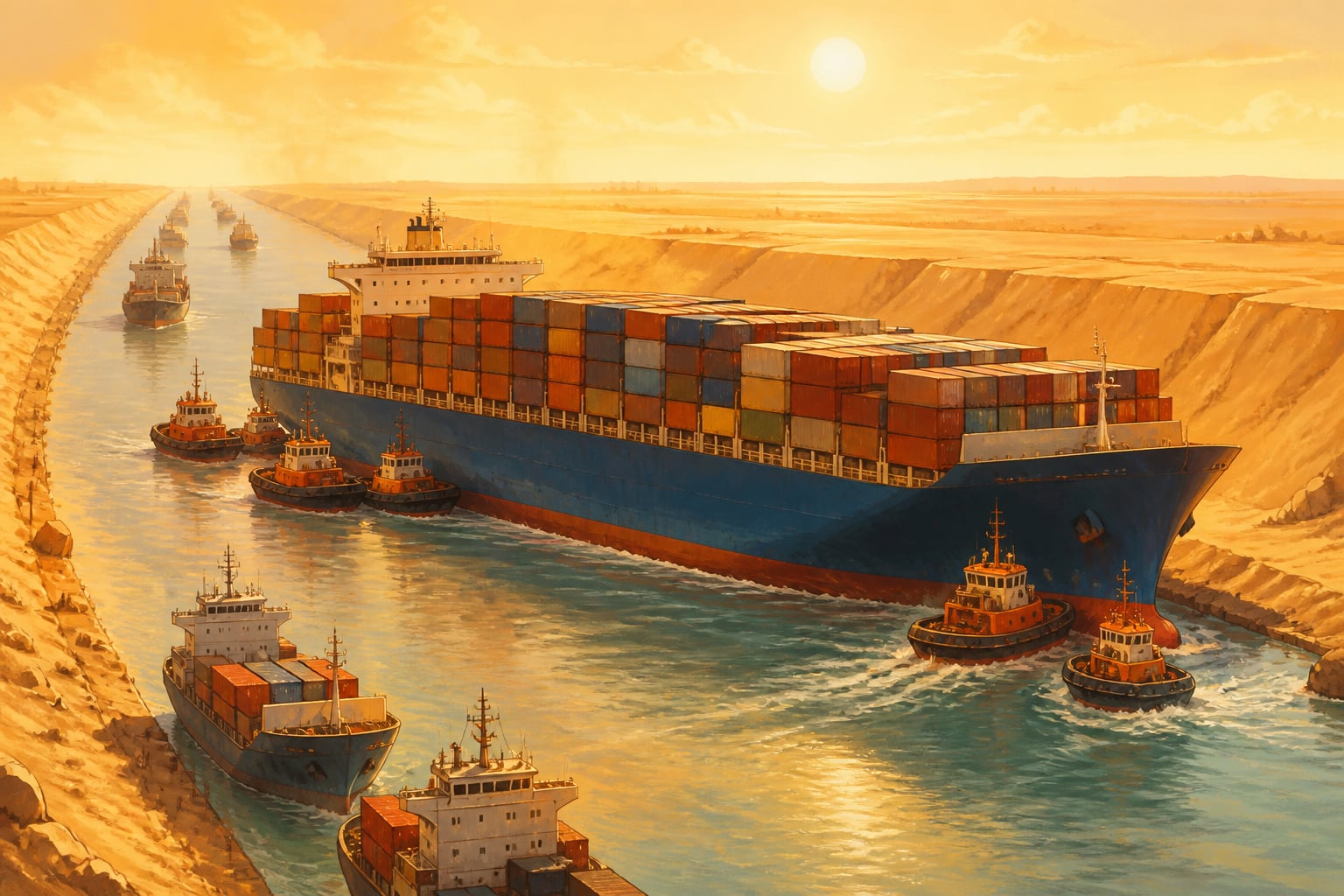 The Ever Given container ship wedged across the Suez Canal